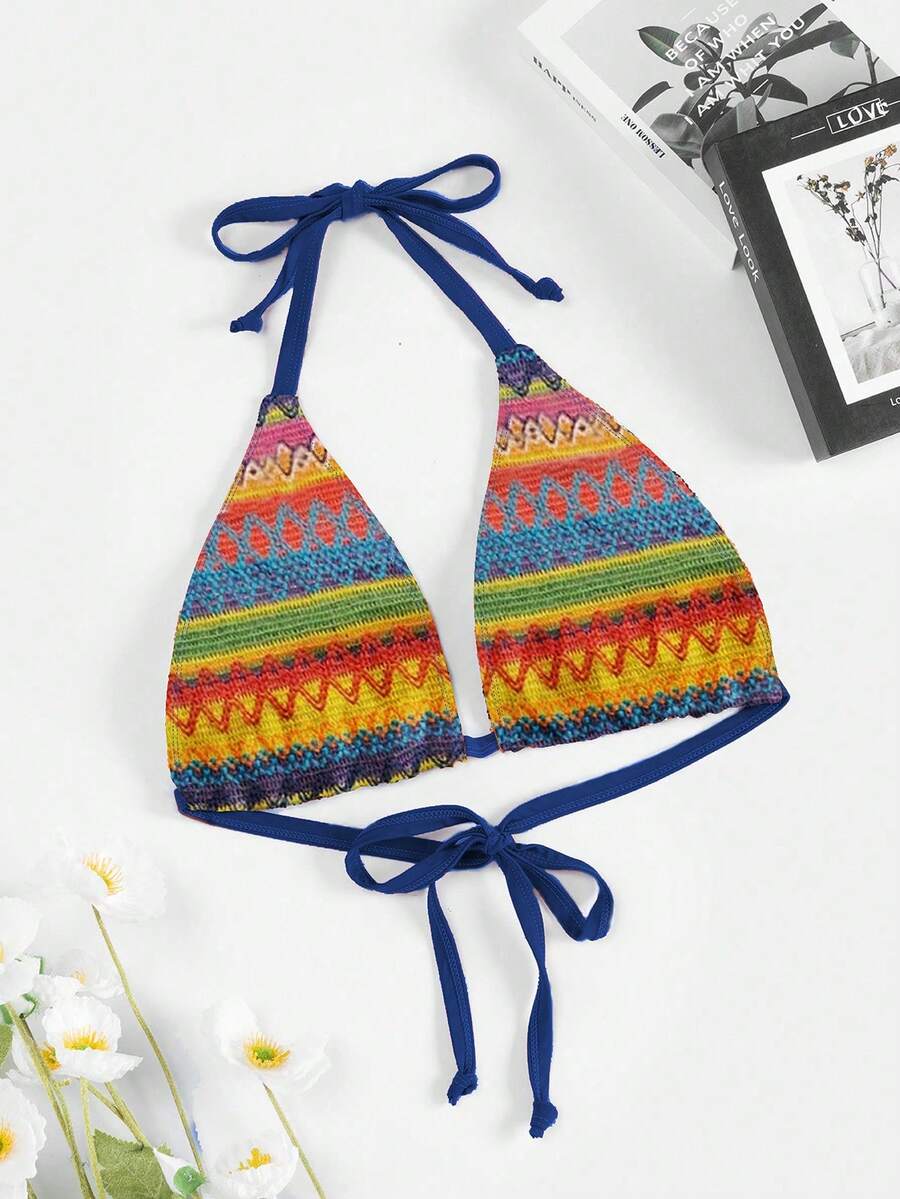Swim Vcay Kích thước lớn Sọc Áo bikini dây đeo cổ - Màu xanh lam - Xem 1