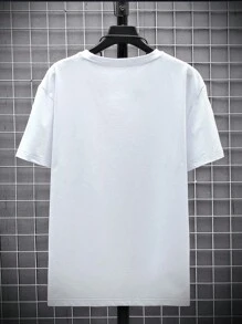NEOREFINED Men's Oversized Drop Shoulder T-Shirt With Letter Print - White - View 2