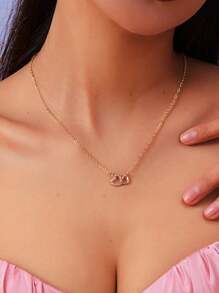 Rhinestone Decor Heart Charm Necklace - Yellow Gold - View 2