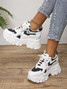 2023 Spring/Autumn Women's Chunky Sneakers, Breathable Mesh Design With Increased Height, Multi-Functional Casual Sports Shoes. - Black - View 3