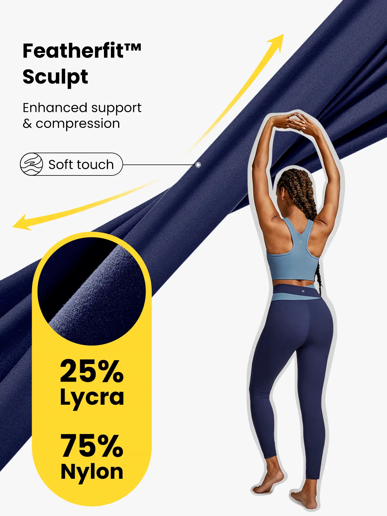 GLOWMODE 24" FeatherFit™-Sculpt Two-Tone Crossover Compression Leggings Medium Impact Workout Daily Gym