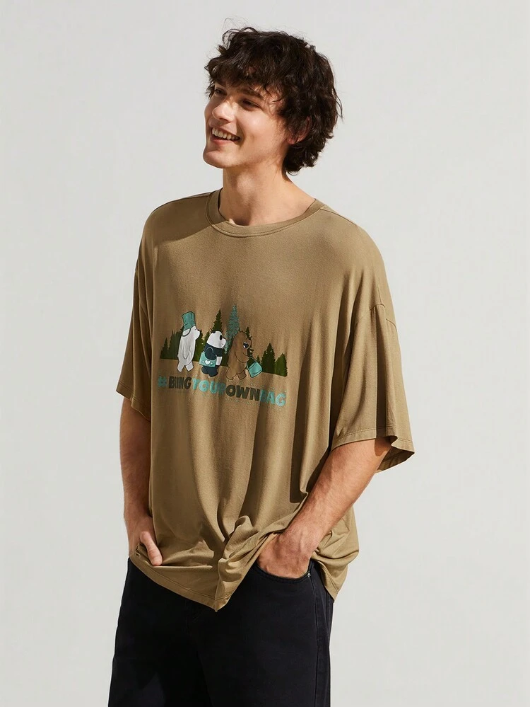 Men Cartoon And Letter Graphic Drop Shoulder Tee