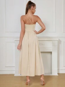 Vestido Maxi Midi Con Pliegues Y Cruzado En El Dorso - Albaricoque - Ver 2