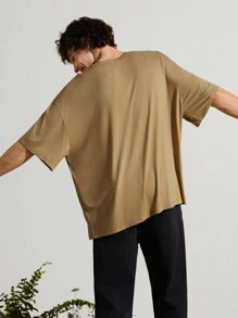 SHEIN Earth Day Fanverse Picks Men Cartoon And Letter Graphic Drop Shoulder Tee - Khaki - View 6