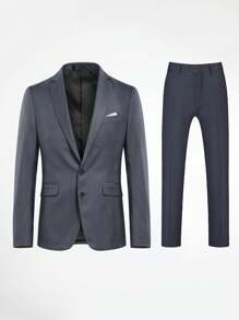 CLOUDSTYLE Men's Single-Breasted Suit Jacket With Lapel Collar And Trousers Set - Grey - View 1