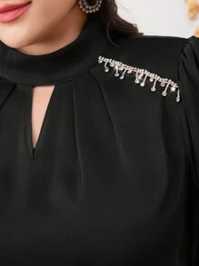 Modelyn 大尺碼女款長袖襯衫,搭配耀眼水鑽裝飾 - 黑色 - 查看 5
