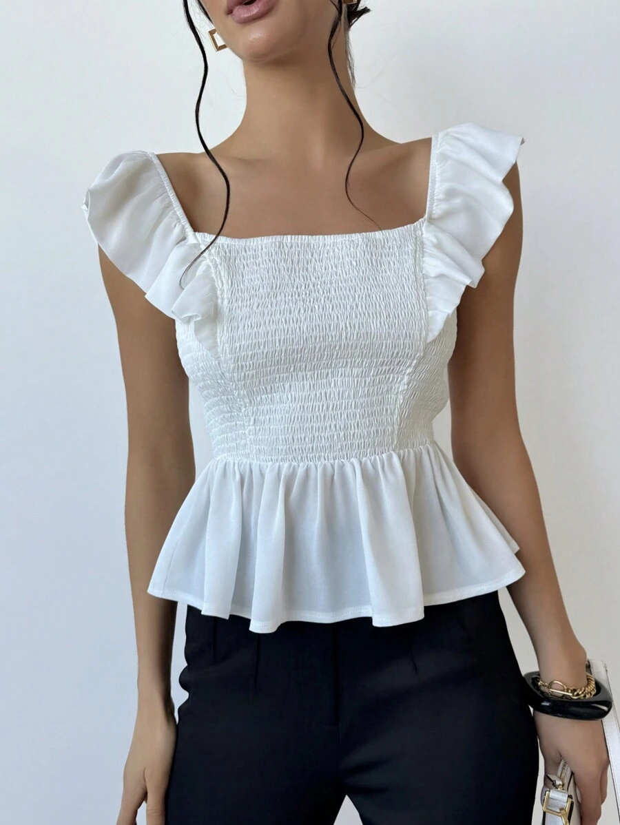 Firerie Của phụ nữ Trắng Áo sơ mi Với Ruffle , Phù hợp Eo Và A-line Hem , Thích hợp Cho đám cưới Và Cuộc hẹn - trắng - Xem 1