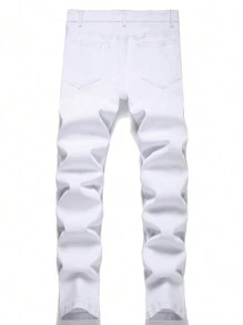 Manfinity EMRG Men's Denim Pants With Letter Print And Distressed Design