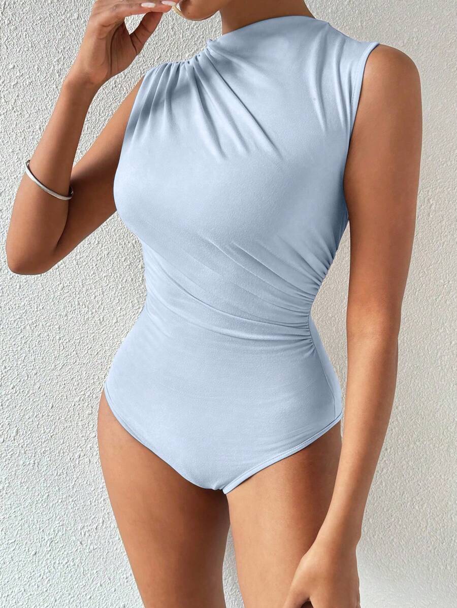 SHEIN Unity Tight-Fitting Pleated Sleeveless Bodysuit - Blue - View 1