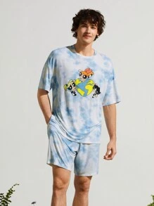 SHEIN Earth Day Fanverse Picks Men Cartoon And Tie Dye Print Drop Shoulder Tee & Shorts Set - Multicolor - View 4