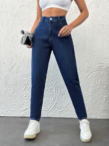 EURMUSE Ladies' Tapered Jeans With Pockets - Medium Wash - View 4