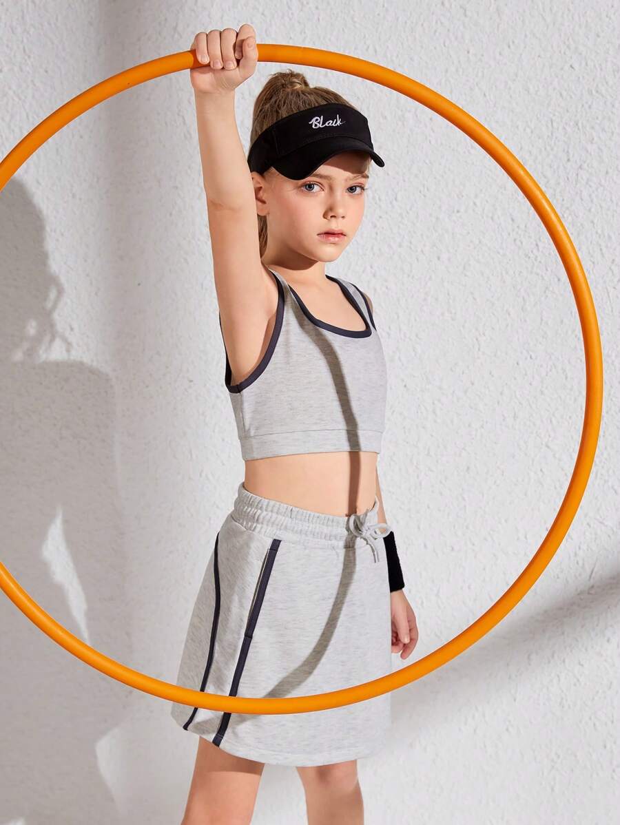SHEIN conjunto esportivo confortável simples de bloco de cores com borda para meninas pré-adolescentes
