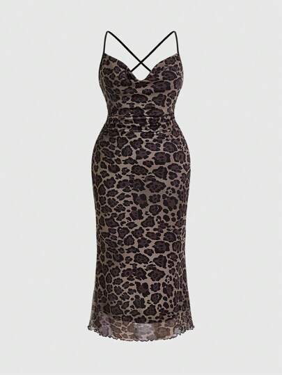 Hippie Robe Débardeur À Col Haut Imprimé Léopard Pour Femmes De Grande Taille Avec Ourlet De Sirène