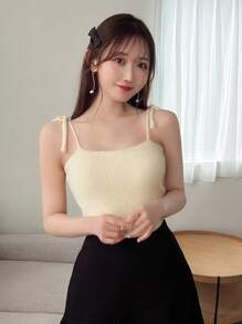 FRIFUL Bộ đồ hai mảnh dành cho nữ: Áo ba lỗ màu trơn và áo len cardigan - Màu be - Xem 4