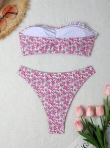 SHEIN Swim Women's Ditsy Floral Frill Trim Bikini Set Summer Beach - Multicolor - View 2