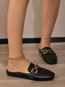 Women's Flat Shoes, Metal Chain Decor, Closed Toe Sandals, Casual Dress Shoes