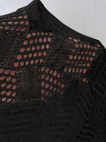 Franclia Pull Transparent À Manches Longues Et Grande Taille D'une Couleur Unie, Adapté Au Printemps - Noir - Voir 6