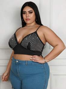 SHEIN CURVE+ 大尺碼女式鉚釘吊帶背心 - 黑色 - 查看 5