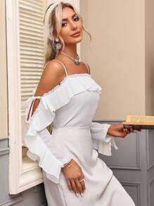Aveloria Women's Fashionable Lace Patchwork Long Sleeve Cami Dress