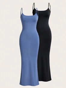 SHEIN BAE Quý cô Màu thuần Không lưng Áo ba lỗ Váy bodycon - Nhiều màu - Xem 11