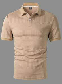 Manfinity Homme Nam Màu thuần Ngắn tay Áo polo - Màu Khaki - Xem 6