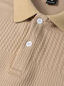 Manfinity Homme Nam Màu thuần Ngắn tay Áo polo - Màu Khaki - Xem 5