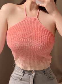 DAZY Của phụ nữ Biến đổi dần Áo len dệt kim Với Dây đeo Và Cái cổ Treo Thiết kế - Hồng - Xem 3