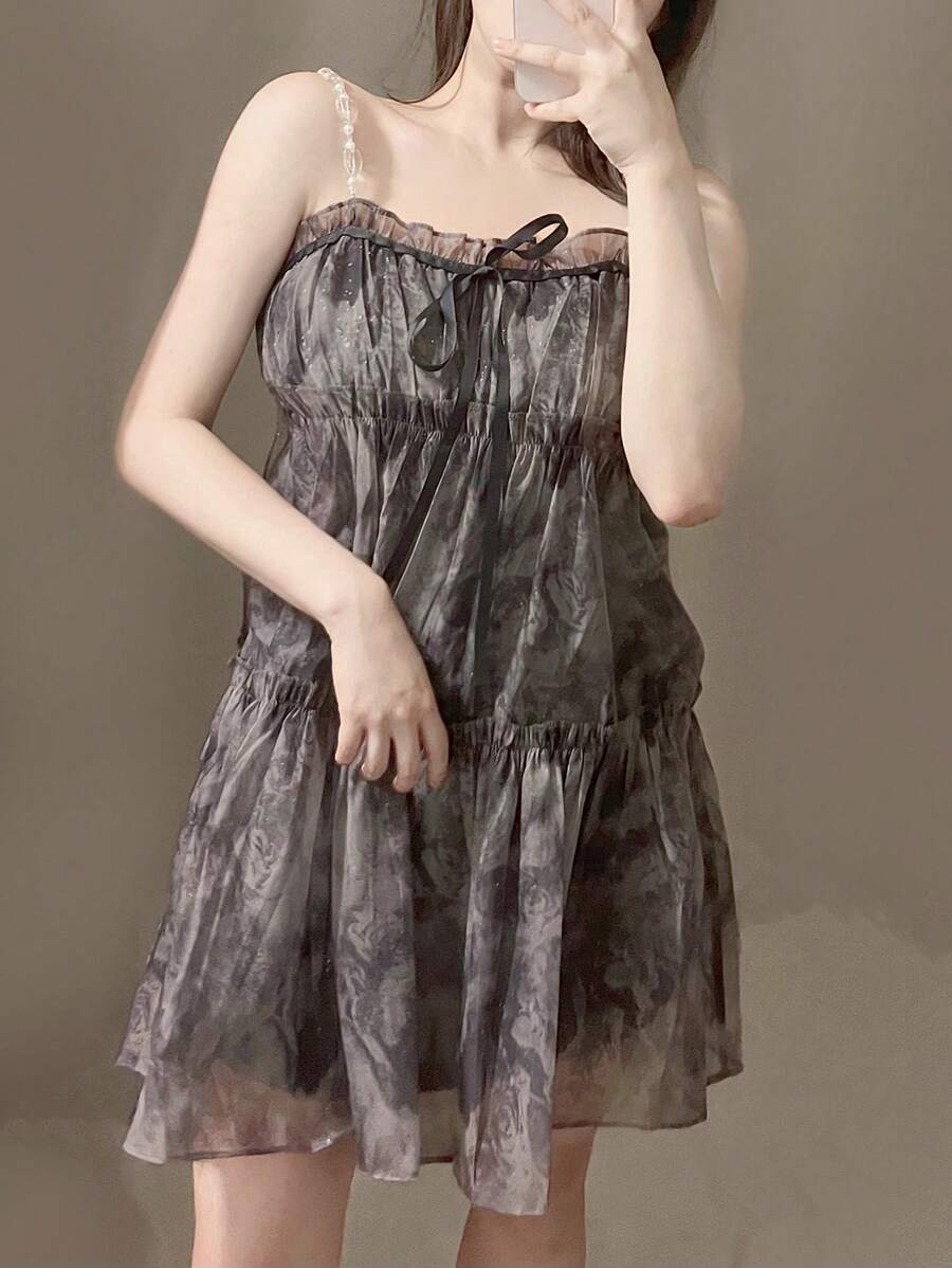 DAZY Women's Printed Mesh Princess Style Cami Dress Sundress,Mini Dress,Casual Women Dresses - Grey - View 1