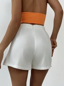 SHEIN Privé 女式纯色不对称裹身裙裤，下摆不对称 - 白色 - 查看 2