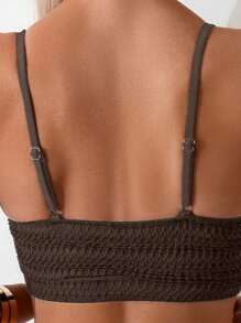 SHEIN Swim Women's Textured Spaghetti Straps Bikini Set, Ideal For Summer Beach Vacation