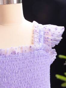 SHEIN 上班族女性的雪紡晚禮服連衣裙,有方領,褶邊和蕾絲圖案 - 淡紫色 - 查看 7