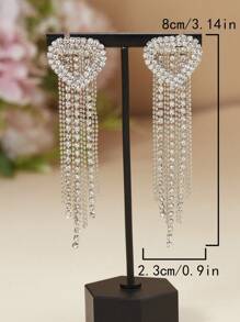 水钻心形和流苏耳坠耳环 情人节、妈妈、母亲、母亲节、礼物 - 銀色 - 查看 3