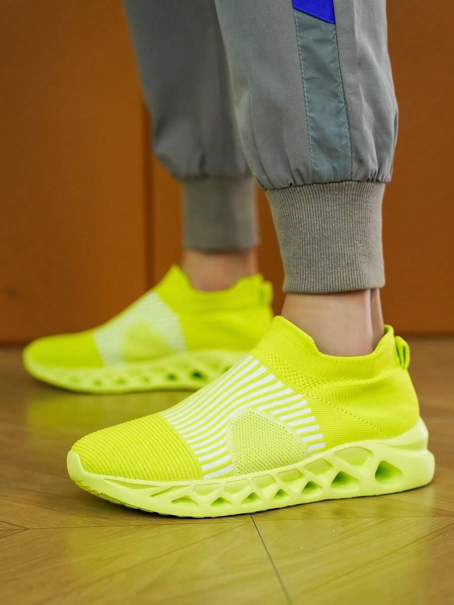 男士滑入式運動鞋,輕巧休閒圓頭街頭風格大學時尚運動鞋 - 綠色 - 查看 1