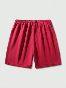 ROMWE MEN Goth Nam Đồ họa Chữ cái Eo dây rút Quần short - Màu Hoa hồng đỏ - Xem 2