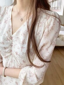 DAZY Women's Elegant Ditsy Floral Belted Pleated Dress,Ruffle,Fall Dress