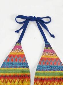 Swim Vcay Kích thước lớn Sọc Áo bikini dây đeo cổ - Màu xanh lam - Xem 4