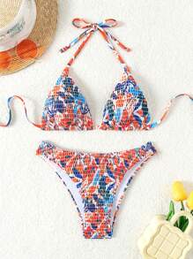SHEIN Swim Women's 2-Piece Floral Print Bra & Bikini Set Bottom Bikini Set, Random Style, Perfect For Summer Beach - Multicolor - View 5