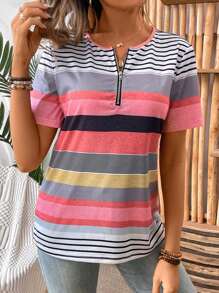 EMERY ROSE Áo thun nữ cổ tròn tay ngắn in họa tiết sọc Áo thun họa tiết nữ - Nhiều màu - Xem 6