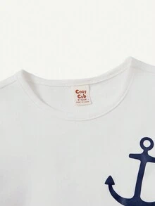Cozy Pixies Baby Boy's Comfortable Anchor Pattern Round Neck T-Shirt And Casual Shorts Set