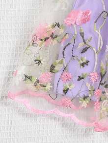 SHEIN Vestido de malla con dobladillo de volantes y detalle de bordado floral para niñas en transición - Morado - Ver 3
