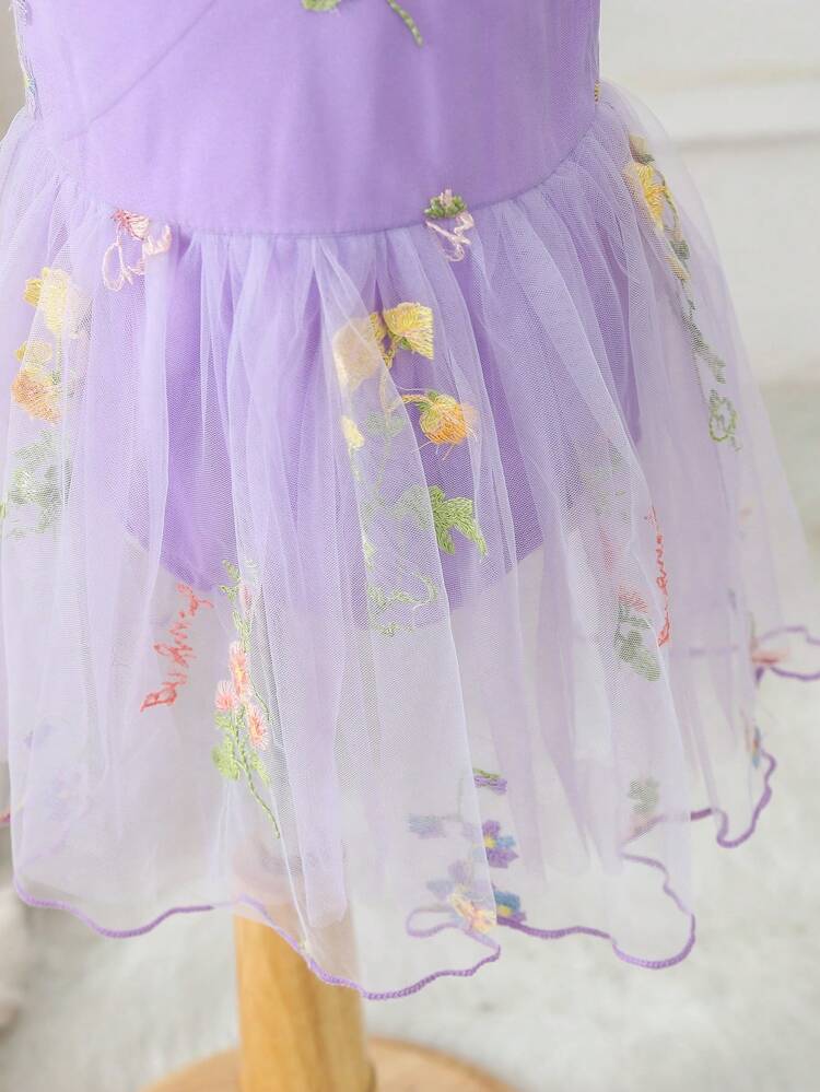 Baby Girls' Embroidered Mesh Wedding Satin Dress, Lovely & Elegant, Perfect For Birthday Party, Evening Performance, Wedding, Christening, 1st Birthday