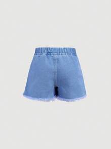 SHEIN Falda pantalón vaquera lavada con estampado floral suave y cómoda para niña joven para primavera/verano