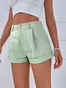 Chiquease Shorts Casuales de Verano para Mujer con Dobladillo y Pliegues