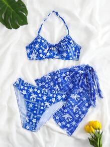 Teen Girl Youth Beach Style Rope Bikini Set With Print Design, Mommy And Me Matching Outfits (2 Sets Sold Separately) Summer Beach - Multicolor - View 1