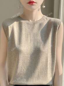 Débardeur Sans Manches À Col Rond De La Nouvelle Technologie Haut De Gamme Pour L'été, Haut De Réservoir À La Mode Pour Femme En Couleur Unie Printemps/été