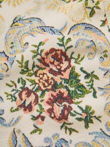 SHEIN Unity Women's Floral Print Puff Sleeve Wrap Blouse - Black - View 7