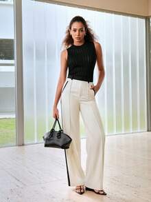 MOTF PREMIUM CONTRAST PIPING SEAM FRONT SUIT PANTS - Apricot - View 7