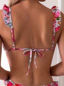 SHEIN Swim Women's Floral Print Ruffle Edge Bikini Set Summer Beach - Multicolor - View 7