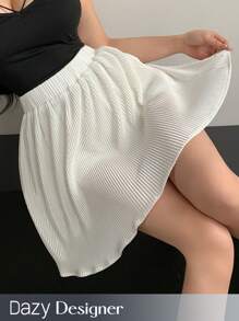 Dazy Designer Chân váy xếp ly lưng thun co giãn mùa hè - trắng - Xem 1