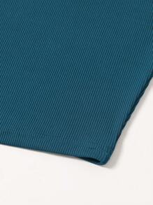 Franclia 女士純色不對稱領口修身上衣 - 霧霾藍 - 查看 5